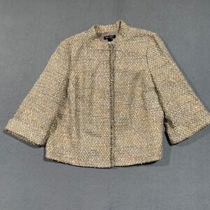Axcess Women's Tweed Jacket Blazer Beaded Trim Embellished Collarless Size L
